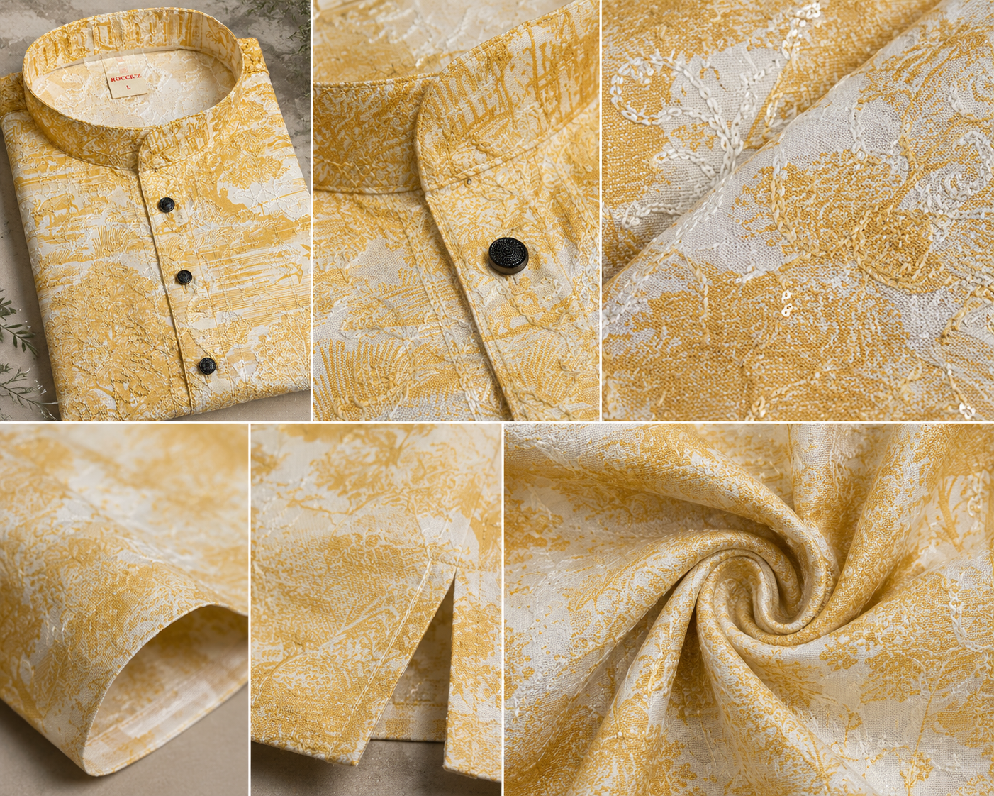 Golden Embroidered Textured Kurta Pajama by ROCCK'Z - 26400