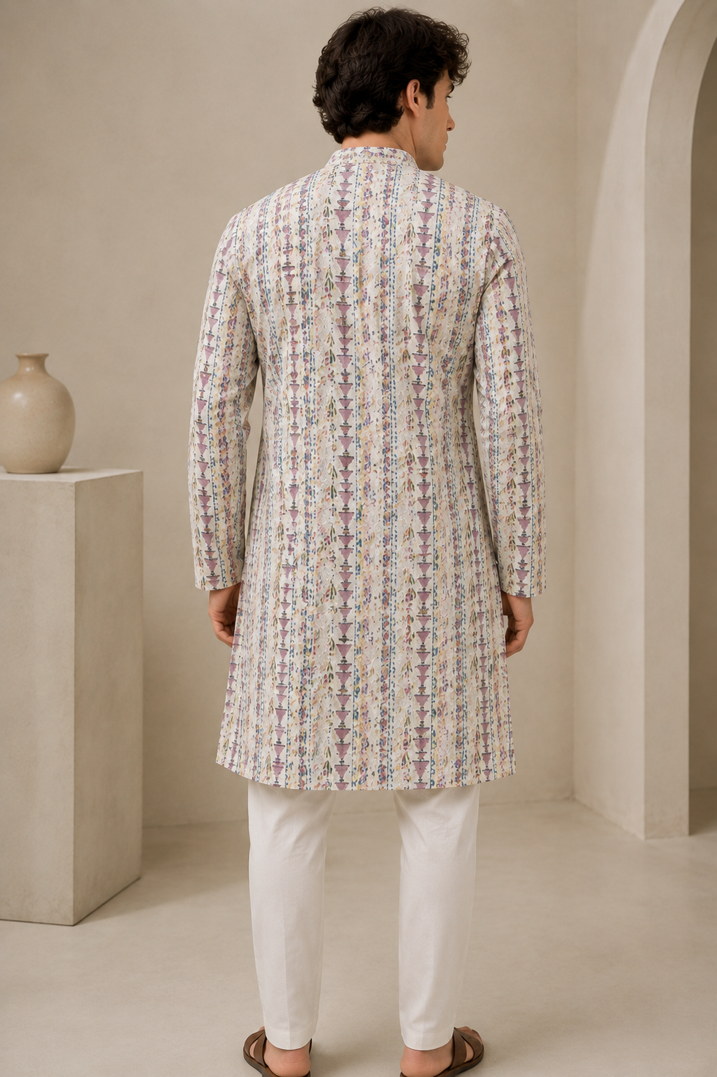 Men’s Ivory Printed Kurta Pajama -  26396