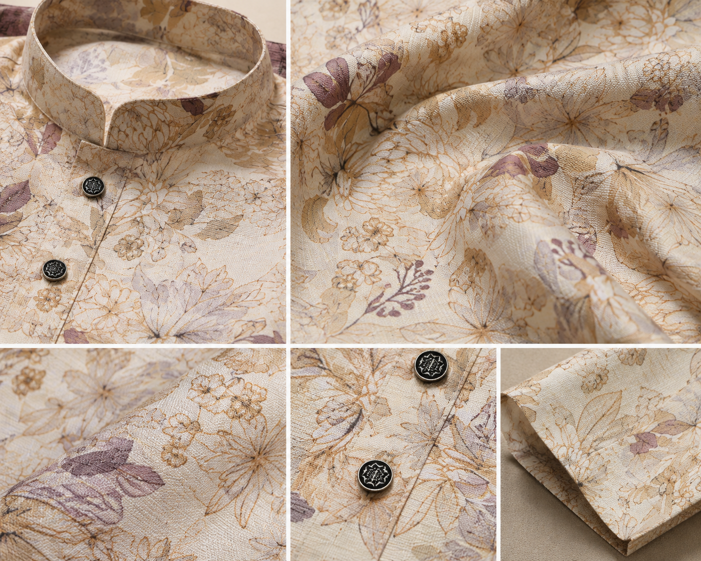Men's Cream & Multicolored Floral Botanical Print Kurta - 26382