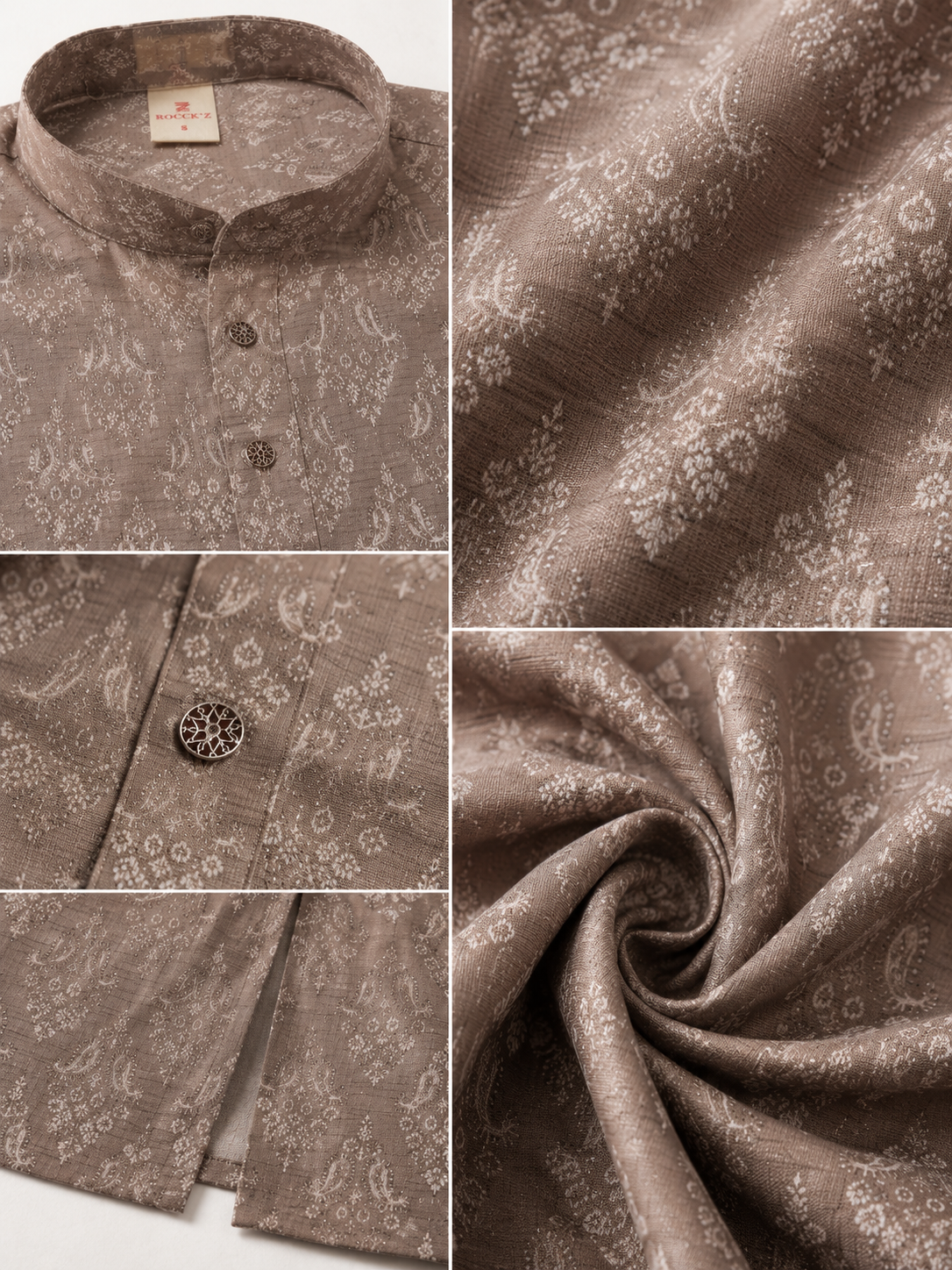 Men's Rich Brown Traditional Paisley & Floral Motif Kurta - 26372