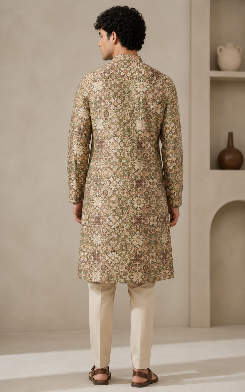 Men's Multi-Color Geometric & Mosaic Tile Print Ethnic Kurta - 26369