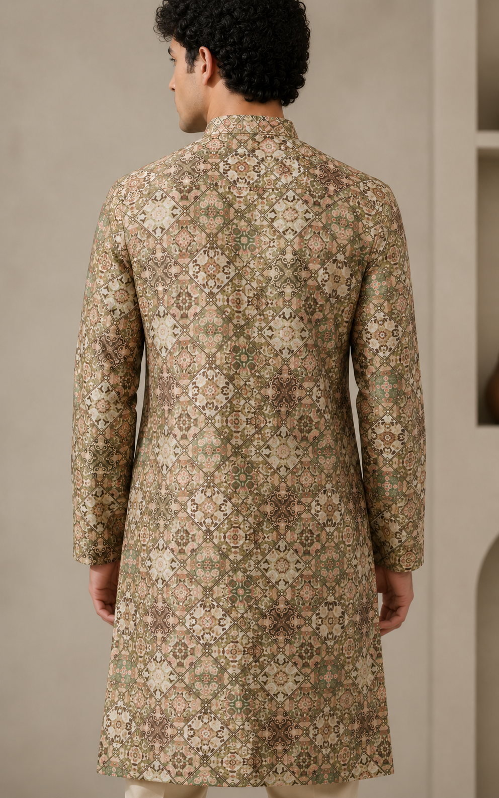 Men's Multi-Color Geometric & Mosaic Tile Print Ethnic Kurta - 26369