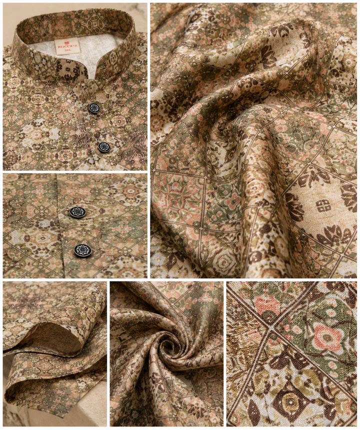 Men's Multi-Color Geometric & Mosaic Tile Print Ethnic Kurta - 26369