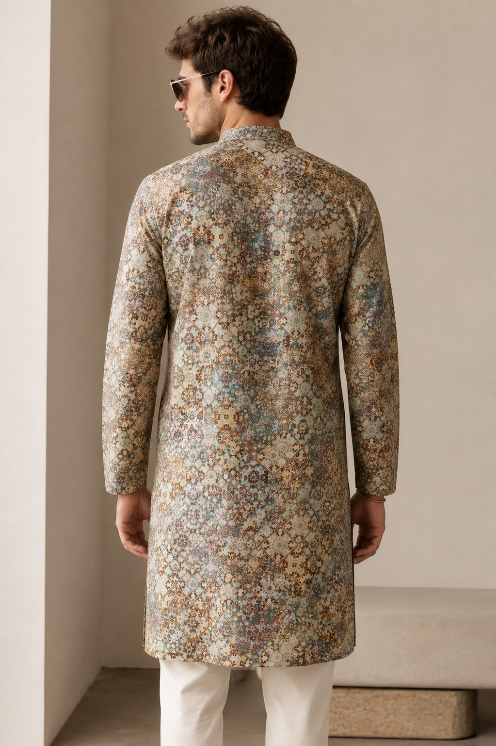 Vibrant Mosaic Print Festive & Casual Short Kurta for Men - 26370
