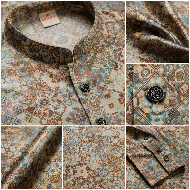Vibrant Mosaic Print Festive & Casual Short Kurta for Men - 26370