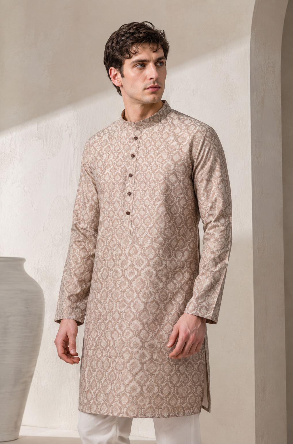 Elegant Floral Brocade Pattern Festive & Casual Kurta for Men - 26379