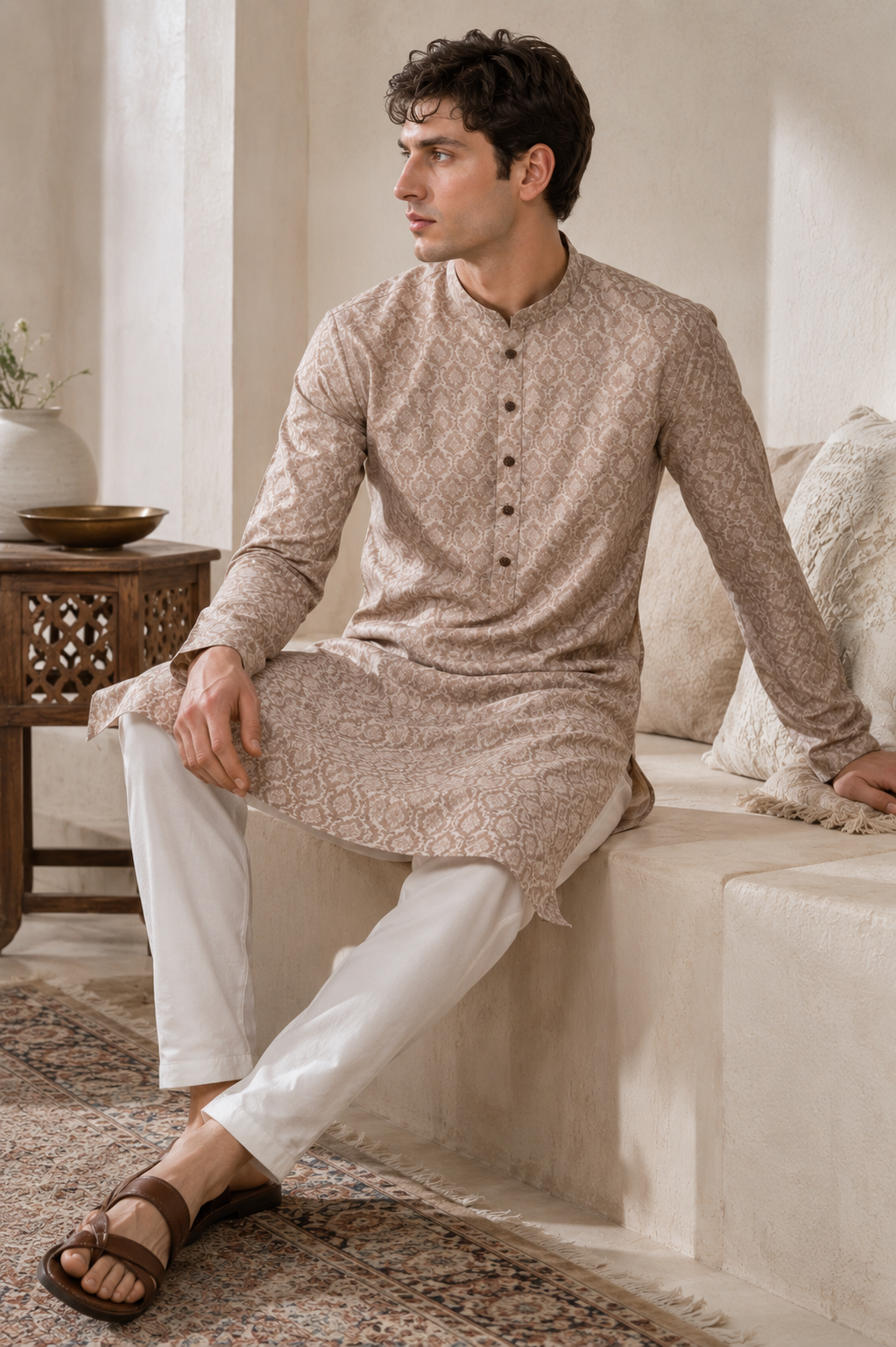 Elegant Floral Brocade Pattern Festive & Casual Kurta for Men - 26379
