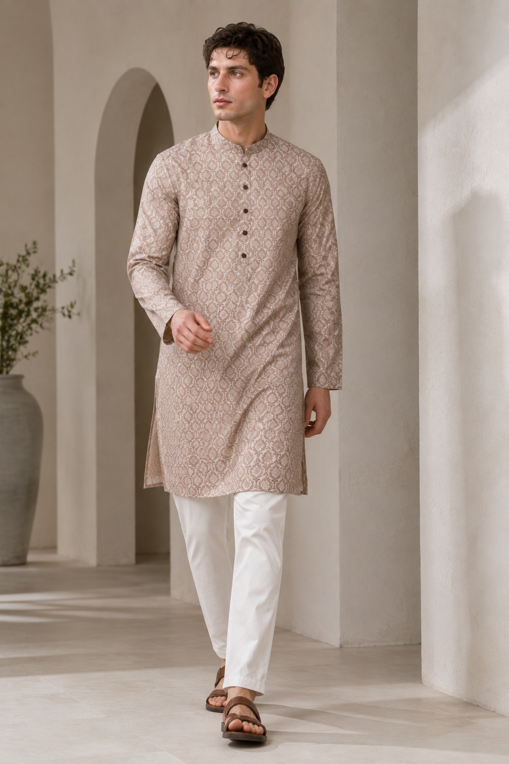 Elegant Floral Brocade Pattern Festive & Casual Kurta for Men - 26379