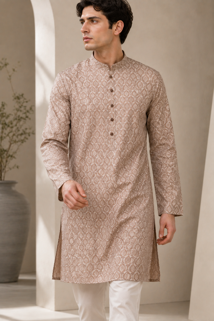 Elegant Floral Brocade Pattern Festive & Casual Kurta for Men - 26379