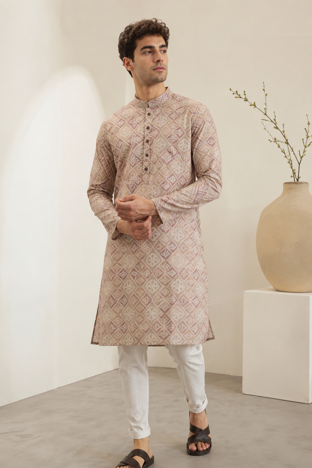 Traditional Tie-Dye Geometric Pattern Festive Short Kurta - 26377