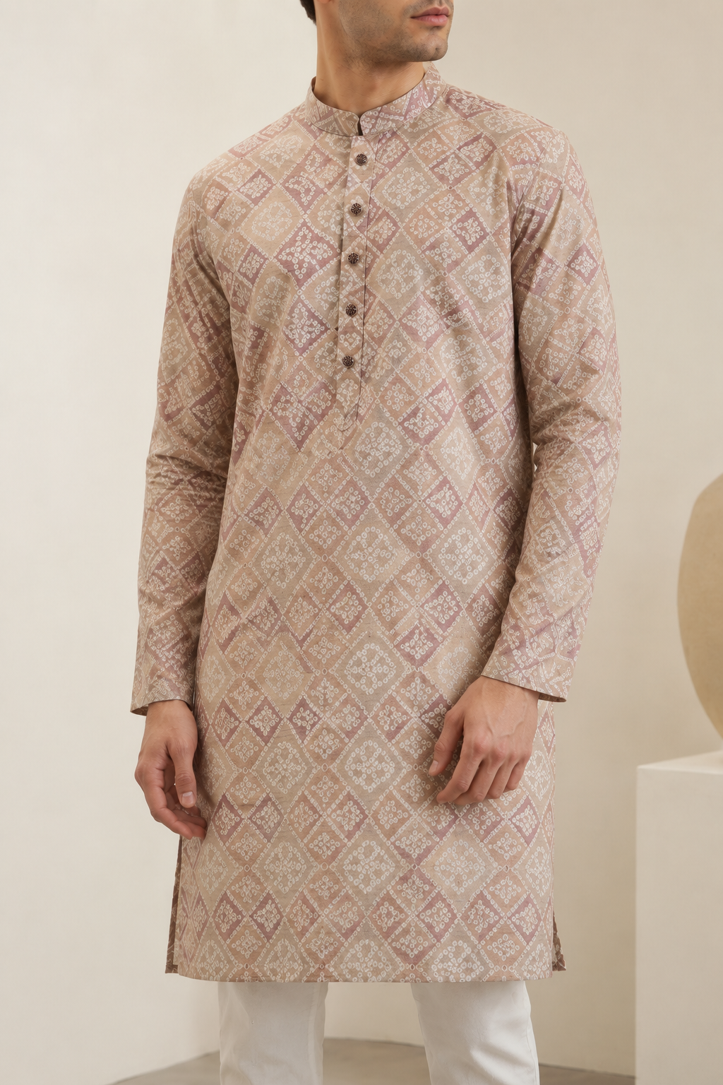 Traditional Tie-Dye Geometric Pattern Festive Short Kurta - 26377