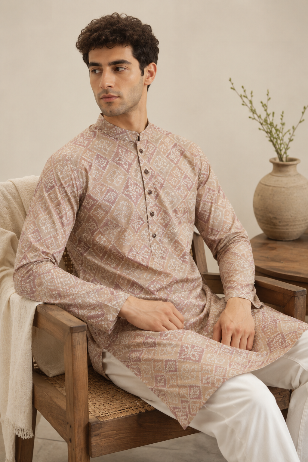 Traditional Tie-Dye Geometric Pattern Festive Short Kurta - 26377