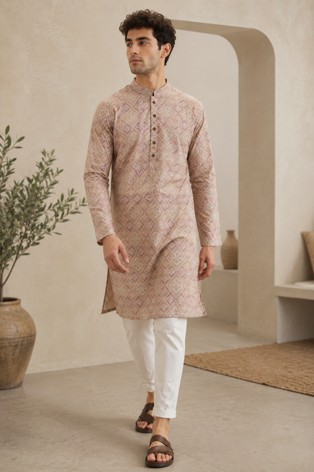 Traditional Tie-Dye Geometric Pattern Festive Short Kurta - 26377
