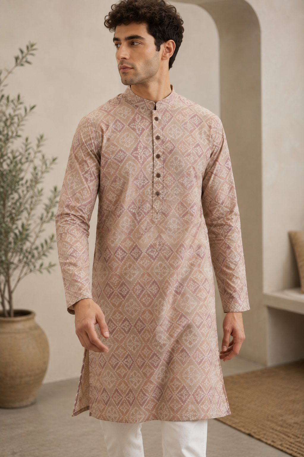 Traditional Tie-Dye Geometric Pattern Festive Short Kurta - 26377