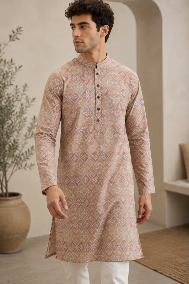 Traditional Tie-Dye Geometric Pattern Festive Short Kurta - 26377