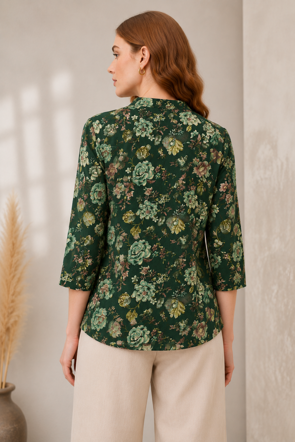Women's Green Floral Print Short Kurti - 27199