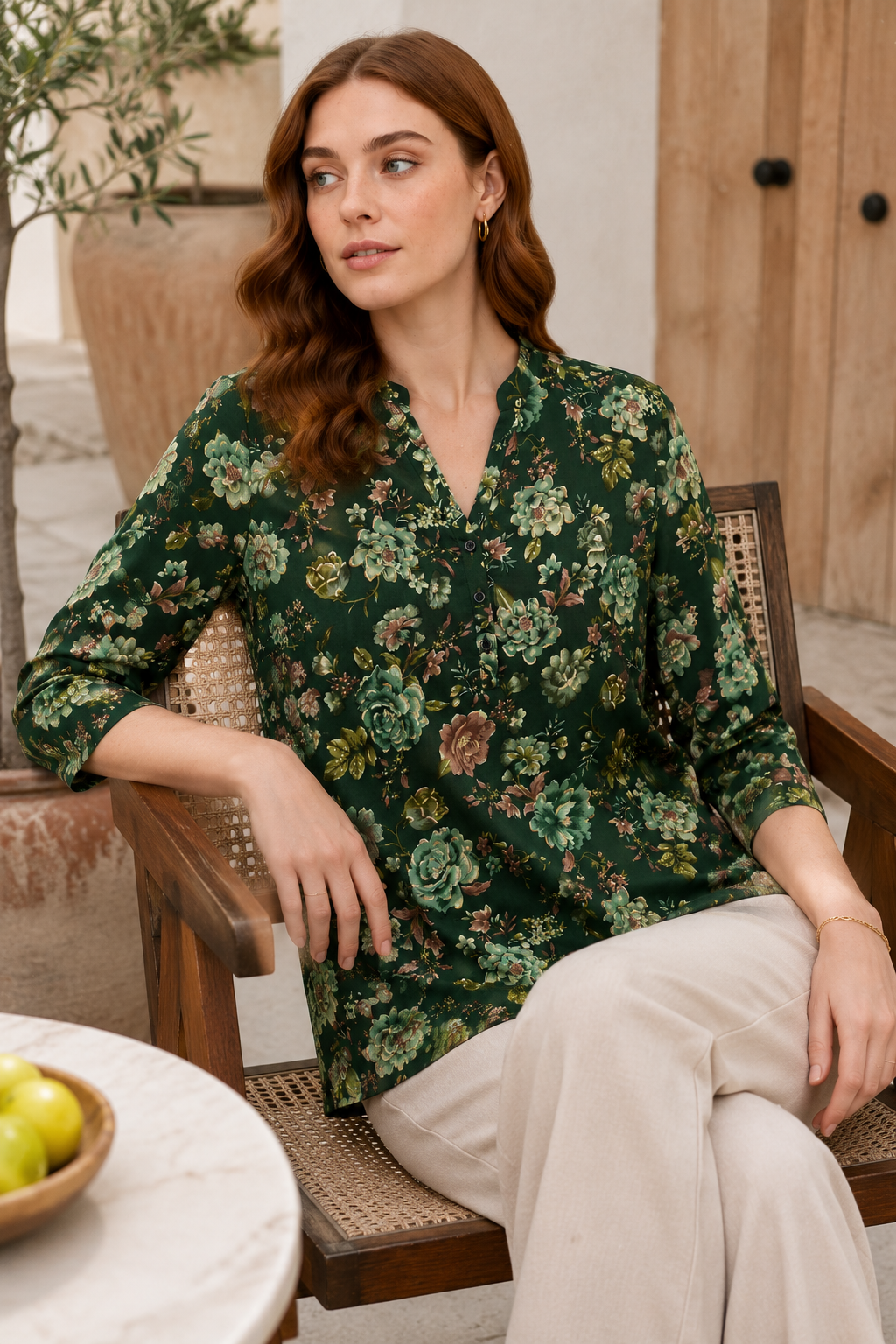 Women's Green Floral Print Short Kurti - 27199