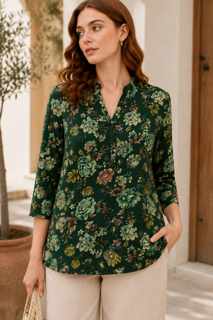 Women's Green Floral Print Short Kurti - 27199