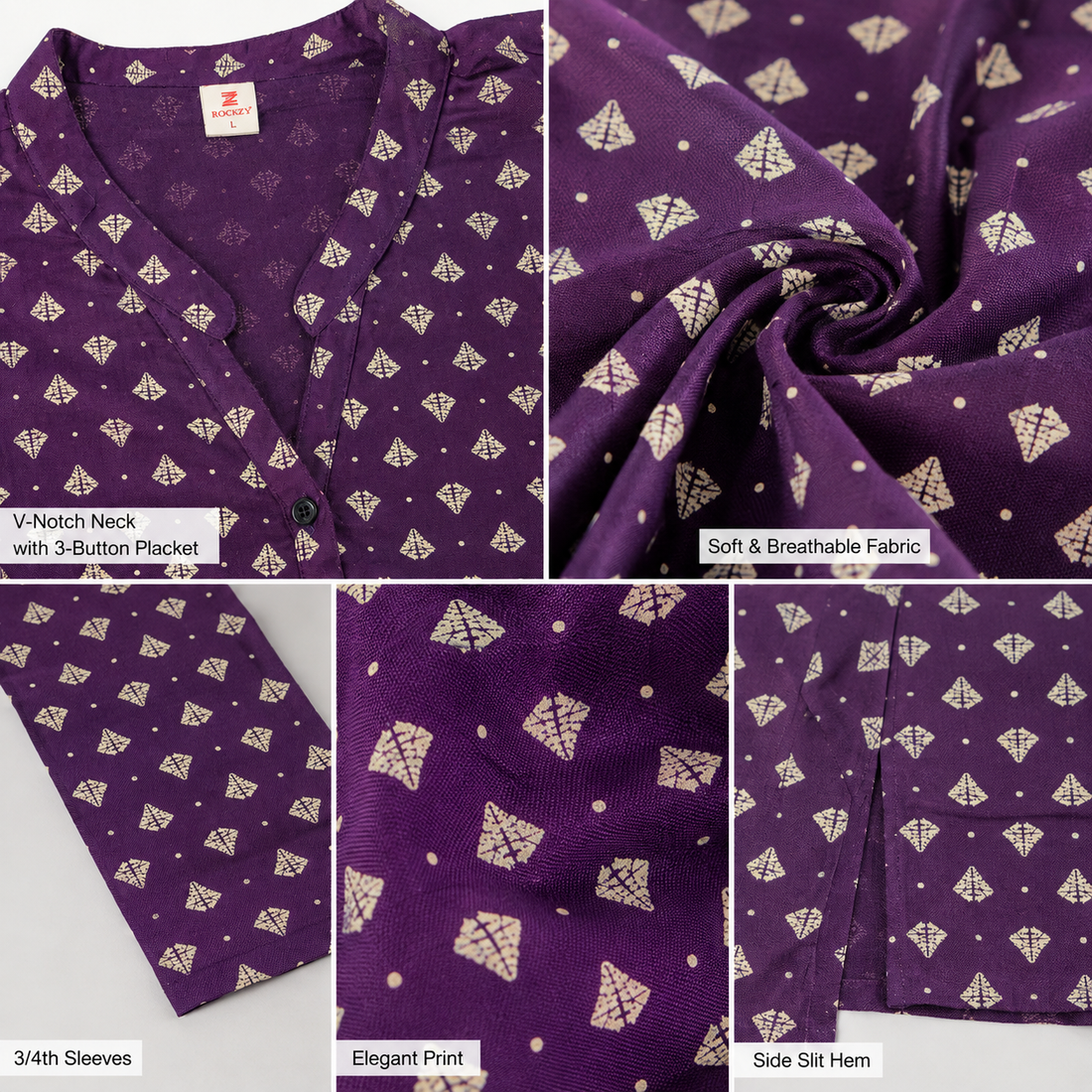 Women's Purple Geometric Print Short Kurti - 27221
