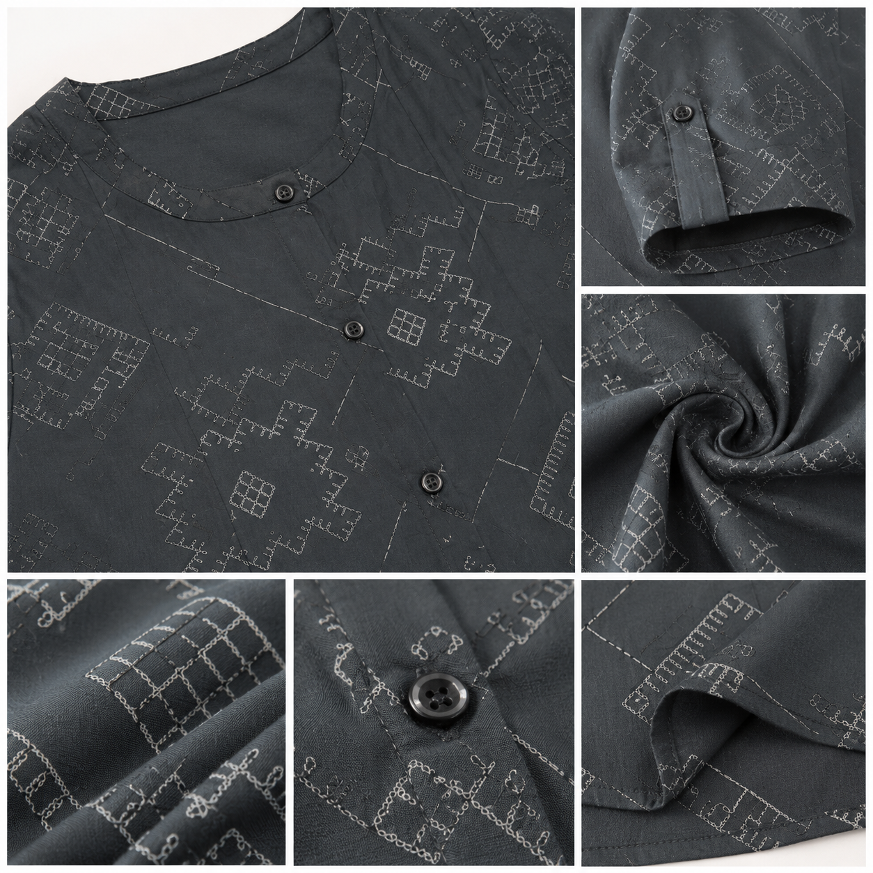 Women's Dark Grey Geometric Printed Front-Button Co-ord Set