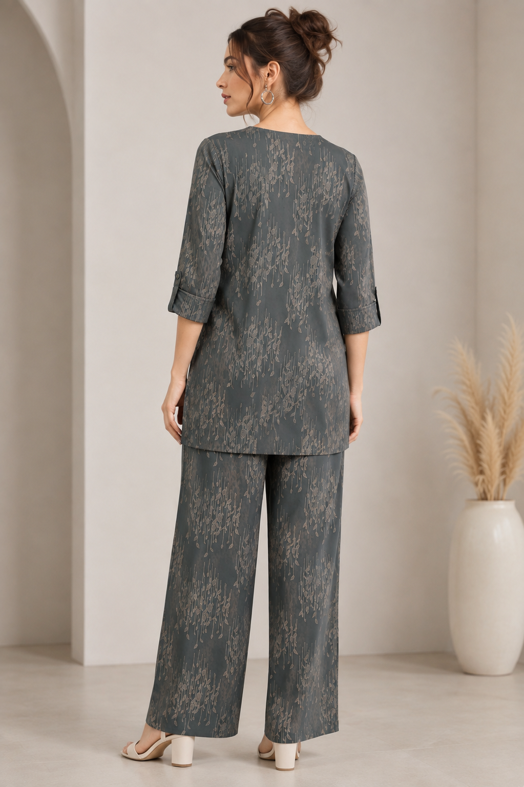 Women's Dark Green Printed Co-ord Set - 27262