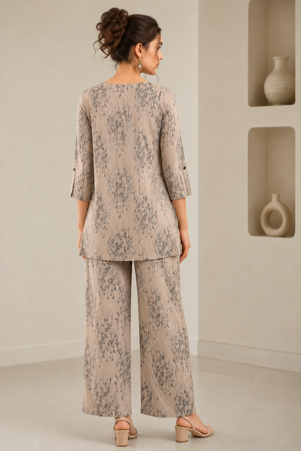 Women's Beige Printed Co-ord Set - 27261
