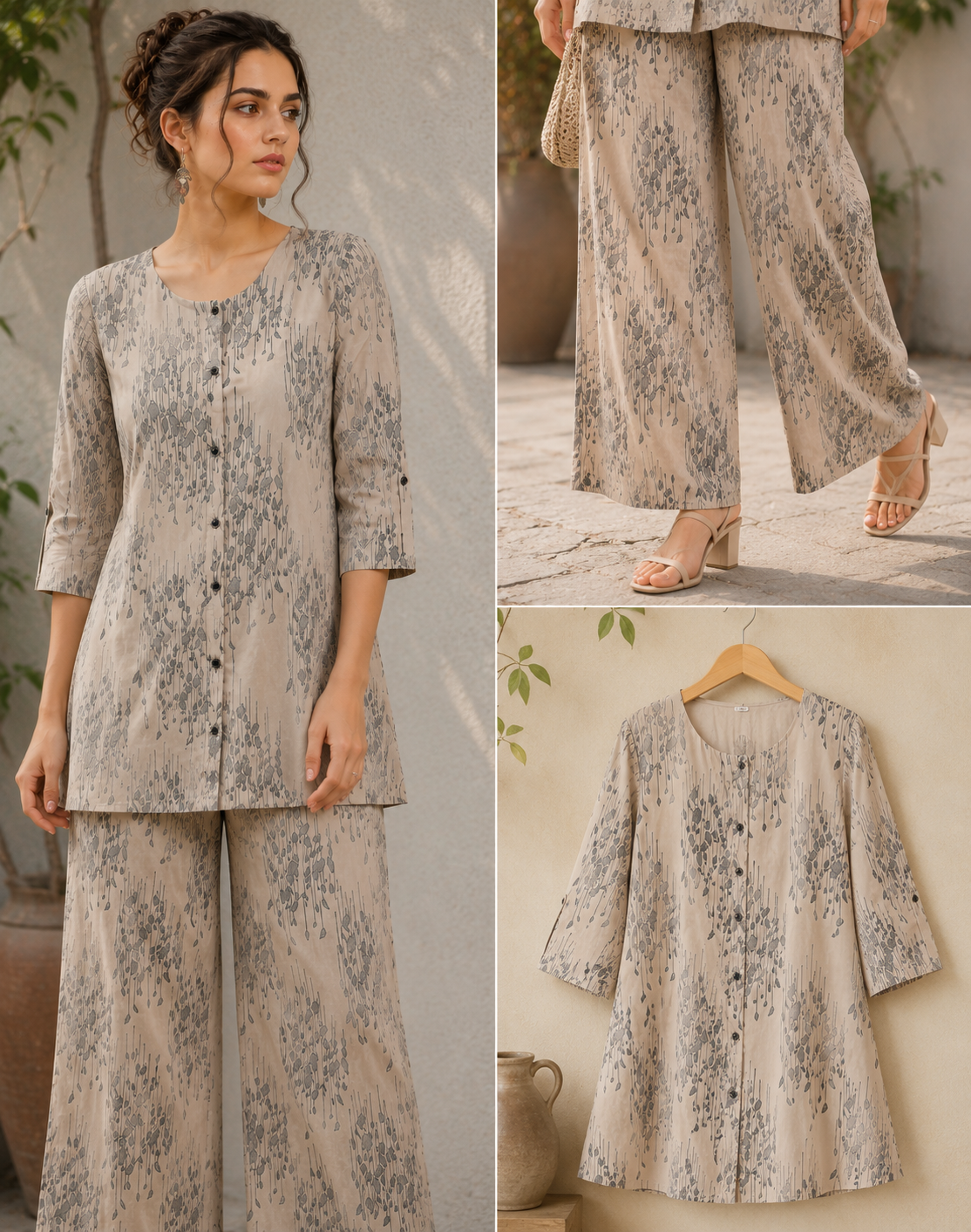 Women's Beige Printed Co-ord Set - 27261