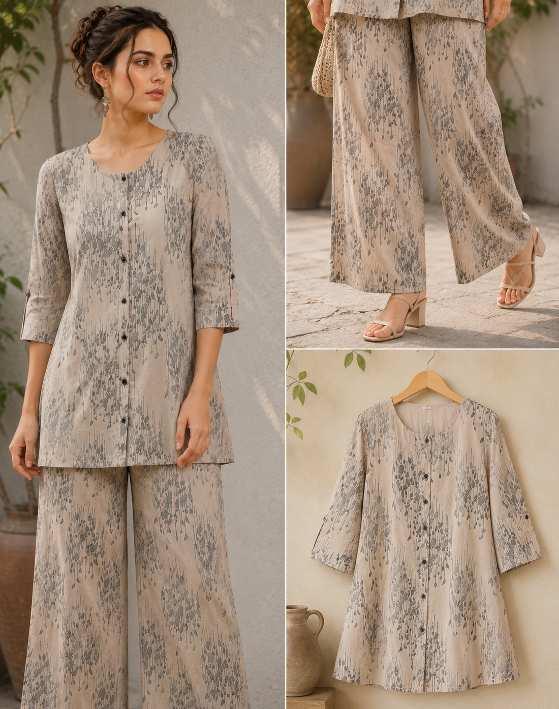 Women's Beige Printed Co-ord Set - 27261