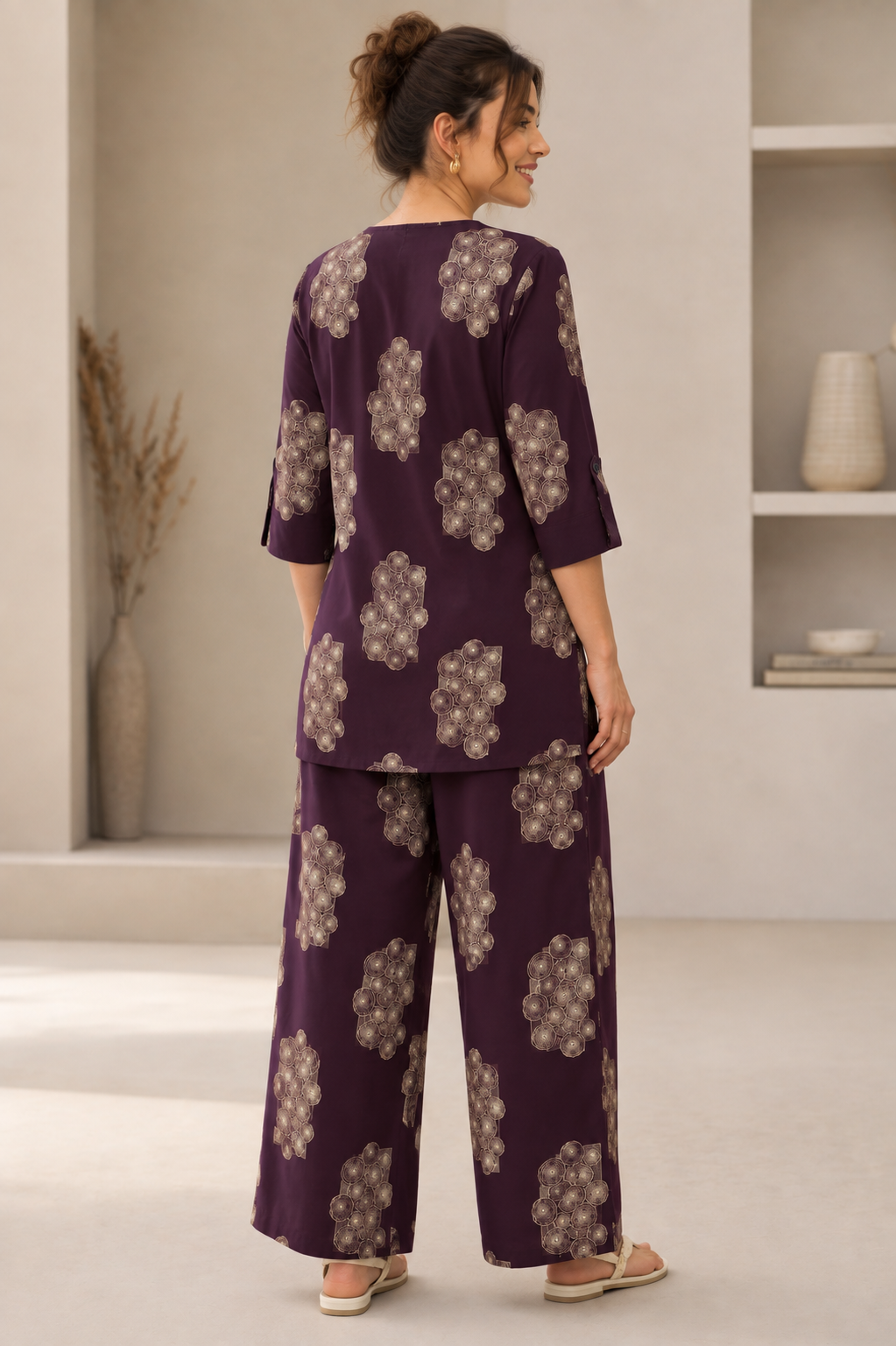 Women's Maroon Abstract Printed Co-ord Set - 27251