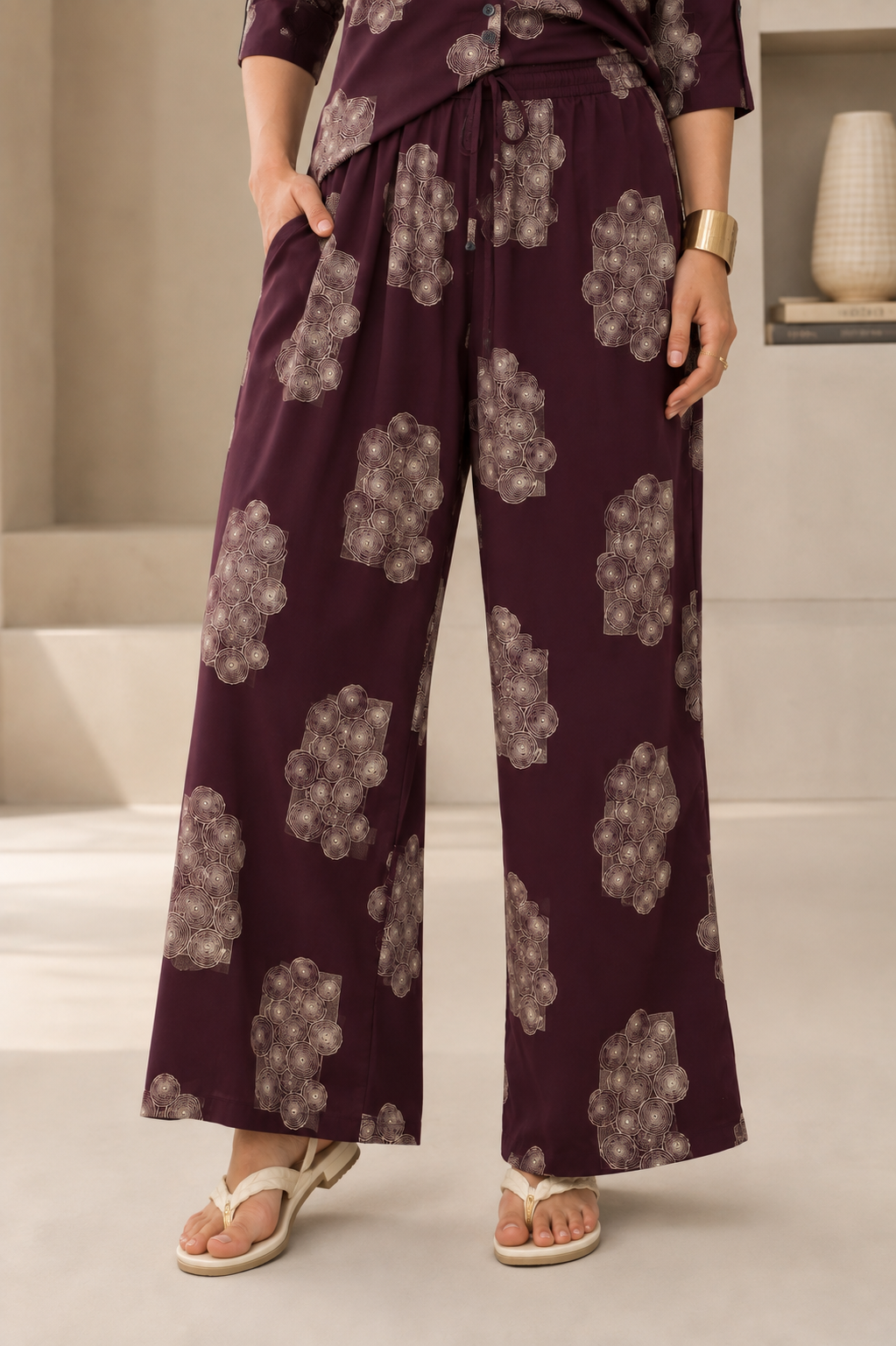 Women's Maroon Abstract Printed Co-ord Set - 27251