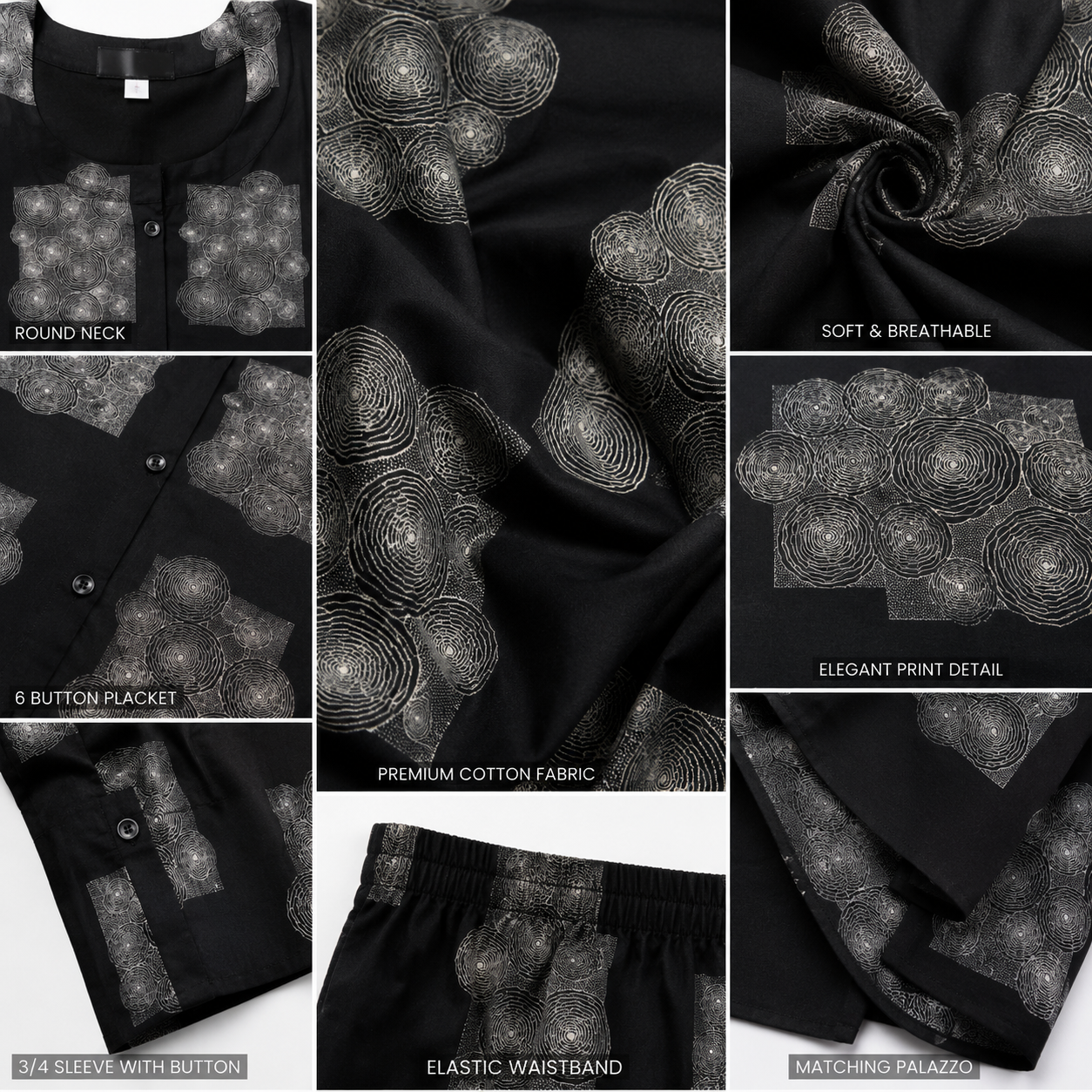 Women's Black & White Abstract Geometric Print Co-ord Set - 27252