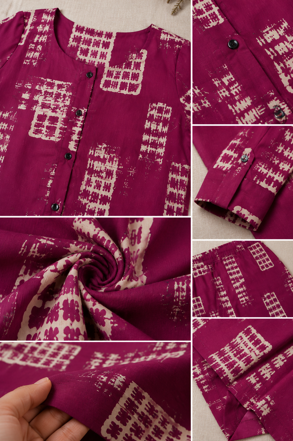 Women's Maroon & Beige Printed Cotton Co-ord Set - 27265