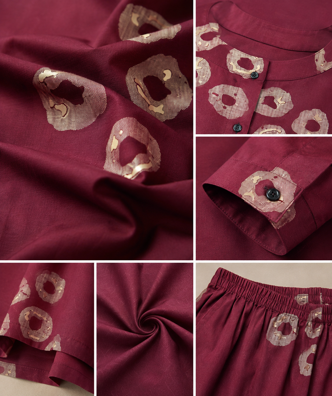 Women's Maroon & Beige Circular Print Co-ord Set - 27256