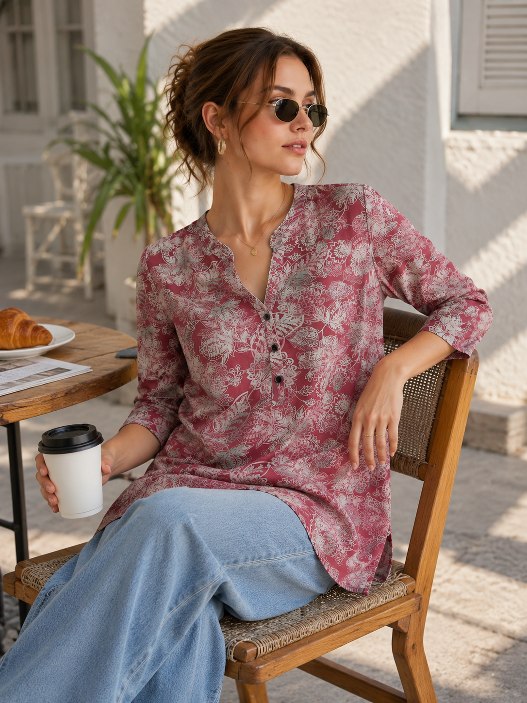 Women's Dusty Rose Printed Short Kurti - 27220
