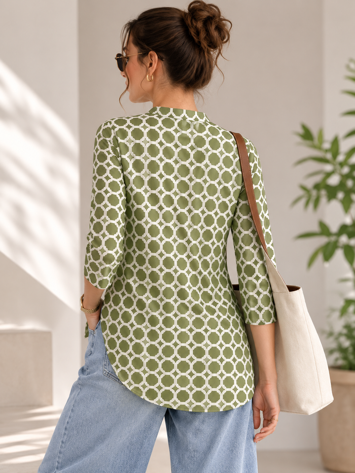 Women's Olive Green and Off-White Geometric Printed Short Kurti - 27191