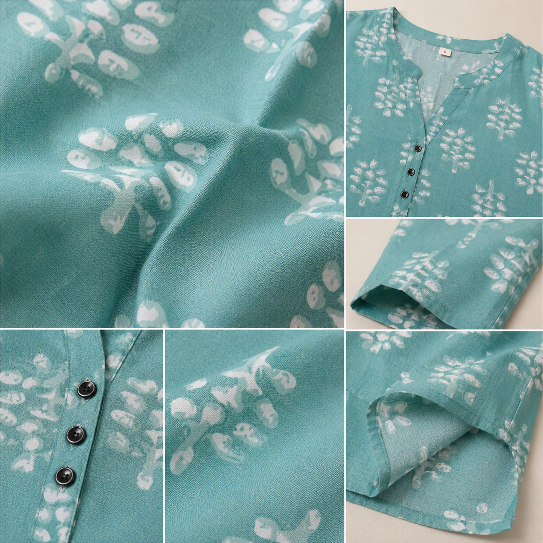 Women's Sea Green Block Printed Short Kurti - 27201