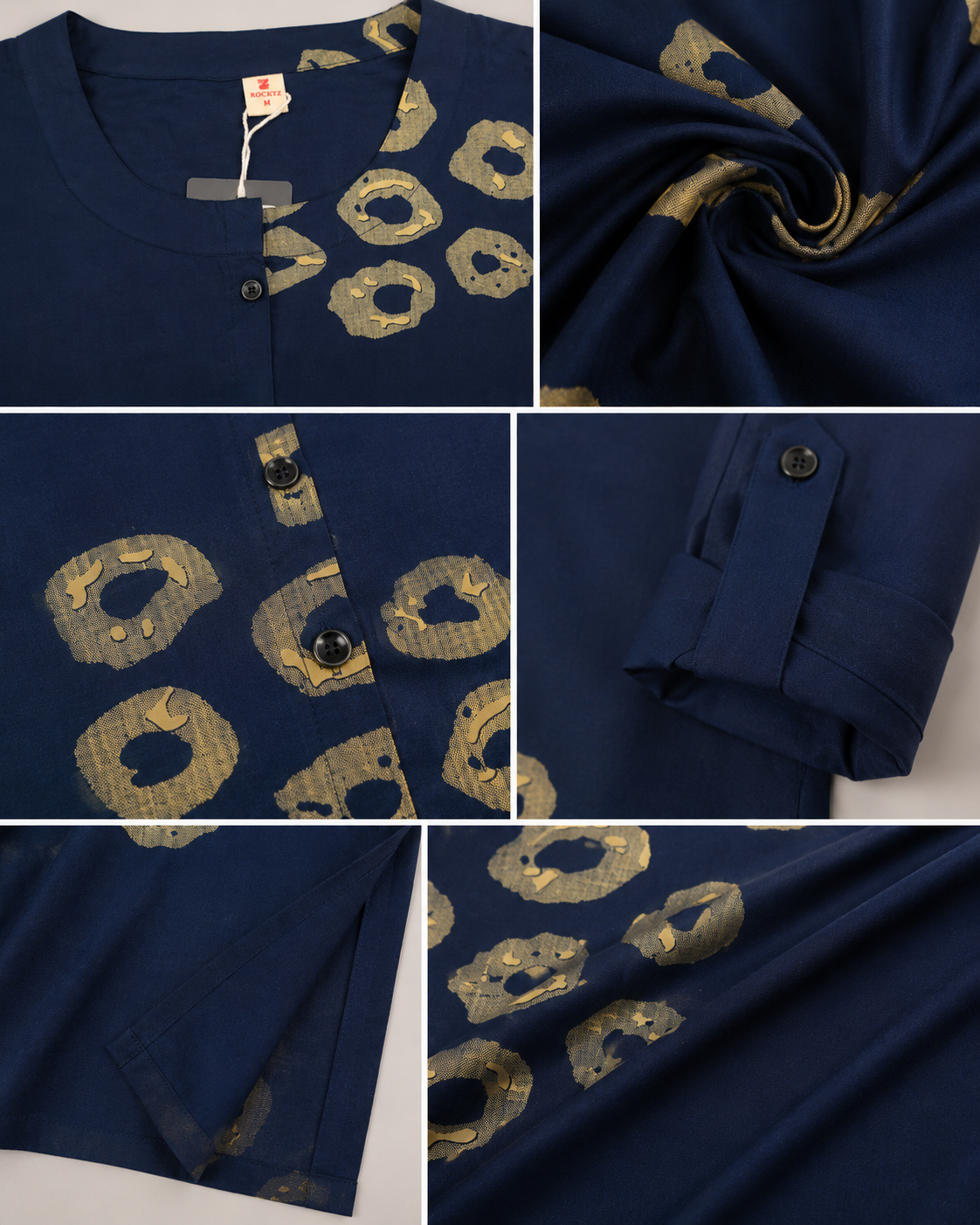 Women's Navy Blue & Beige Circular Print Co-ord Set - 27255
