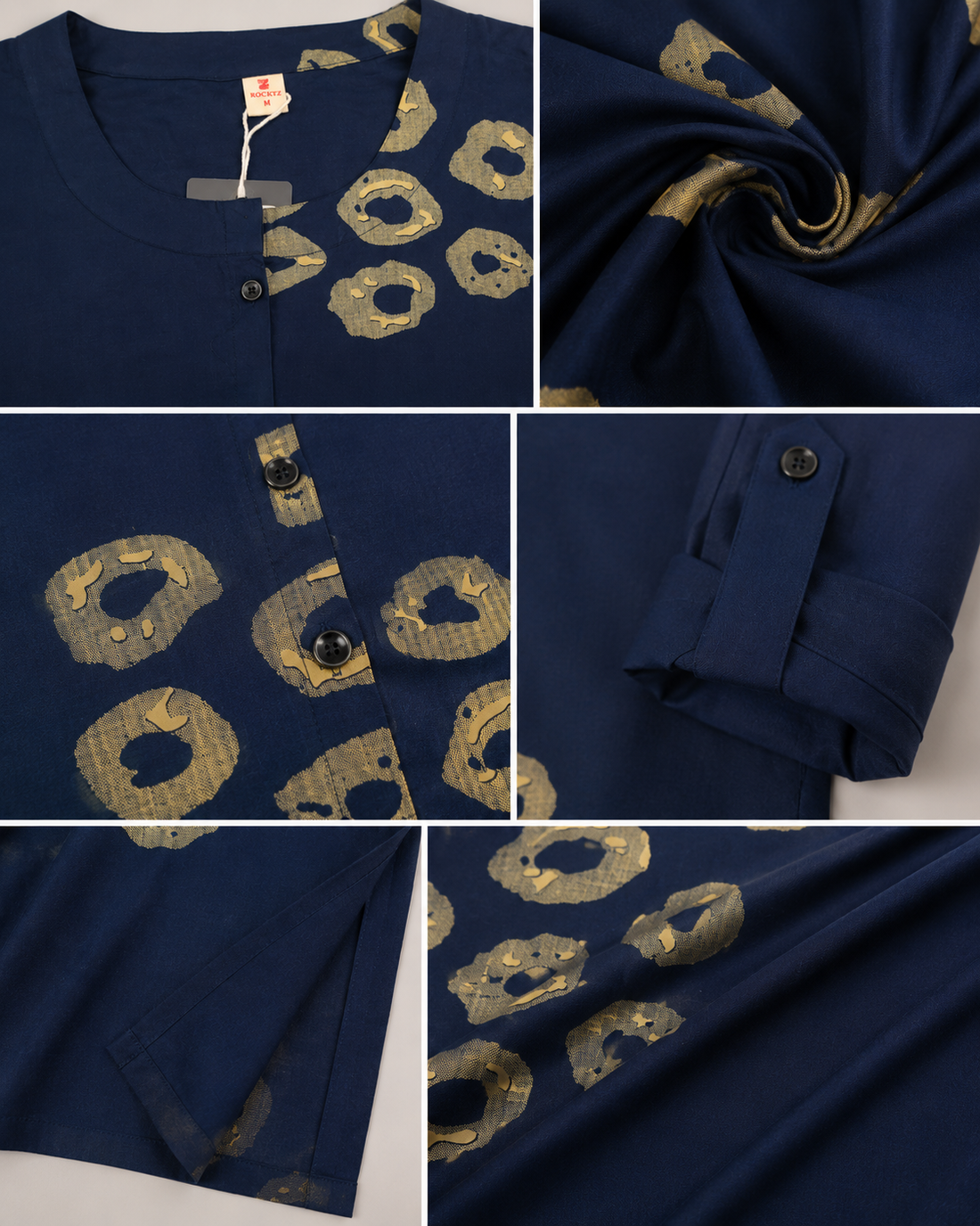 Women's Navy Blue & Beige Circular Print Co-ord Set - 27255