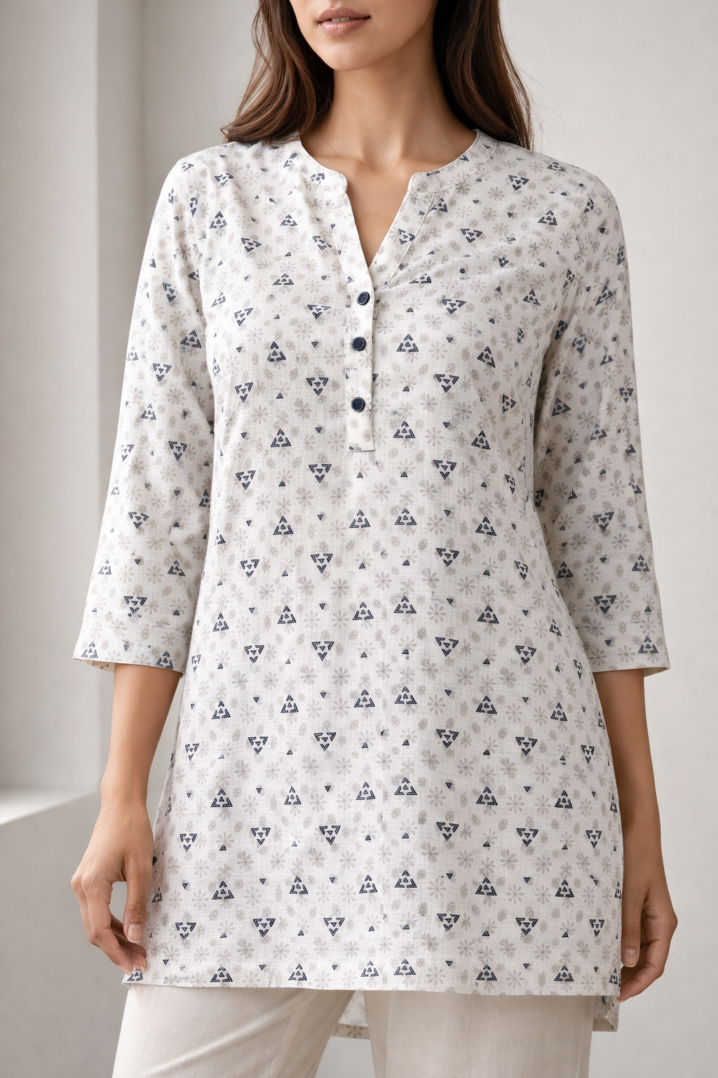 Women’s Blue & Grey Geometric Abstract Print Kurti - 24223