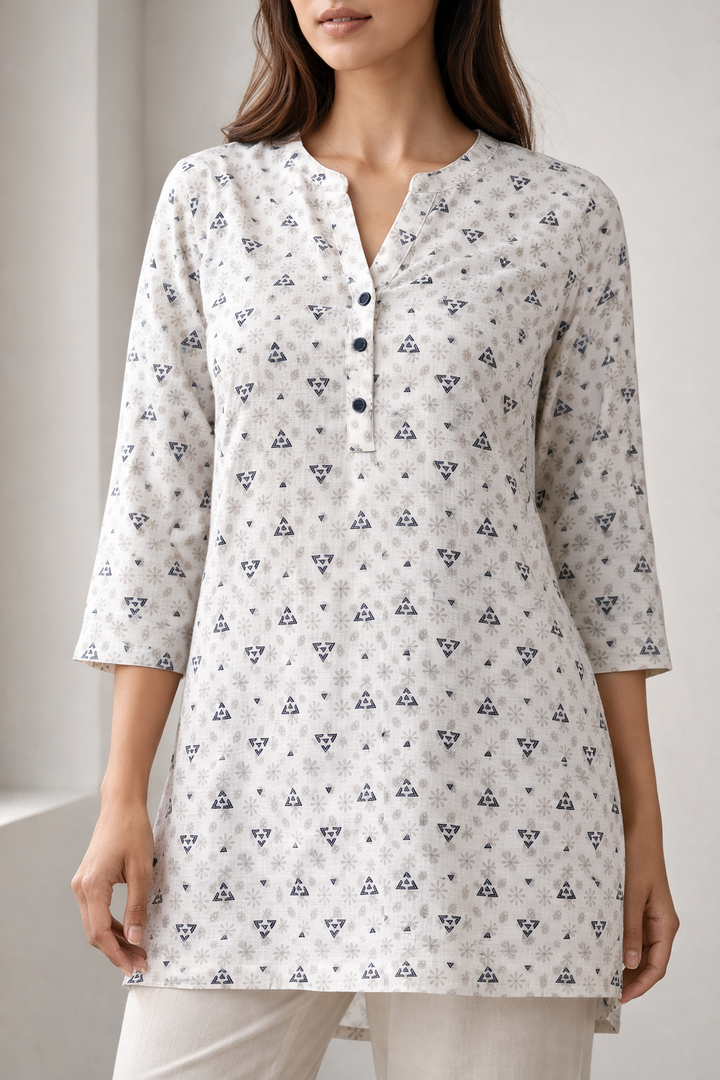 Women’s Blue & Grey Geometric Abstract Print Kurti - 24223