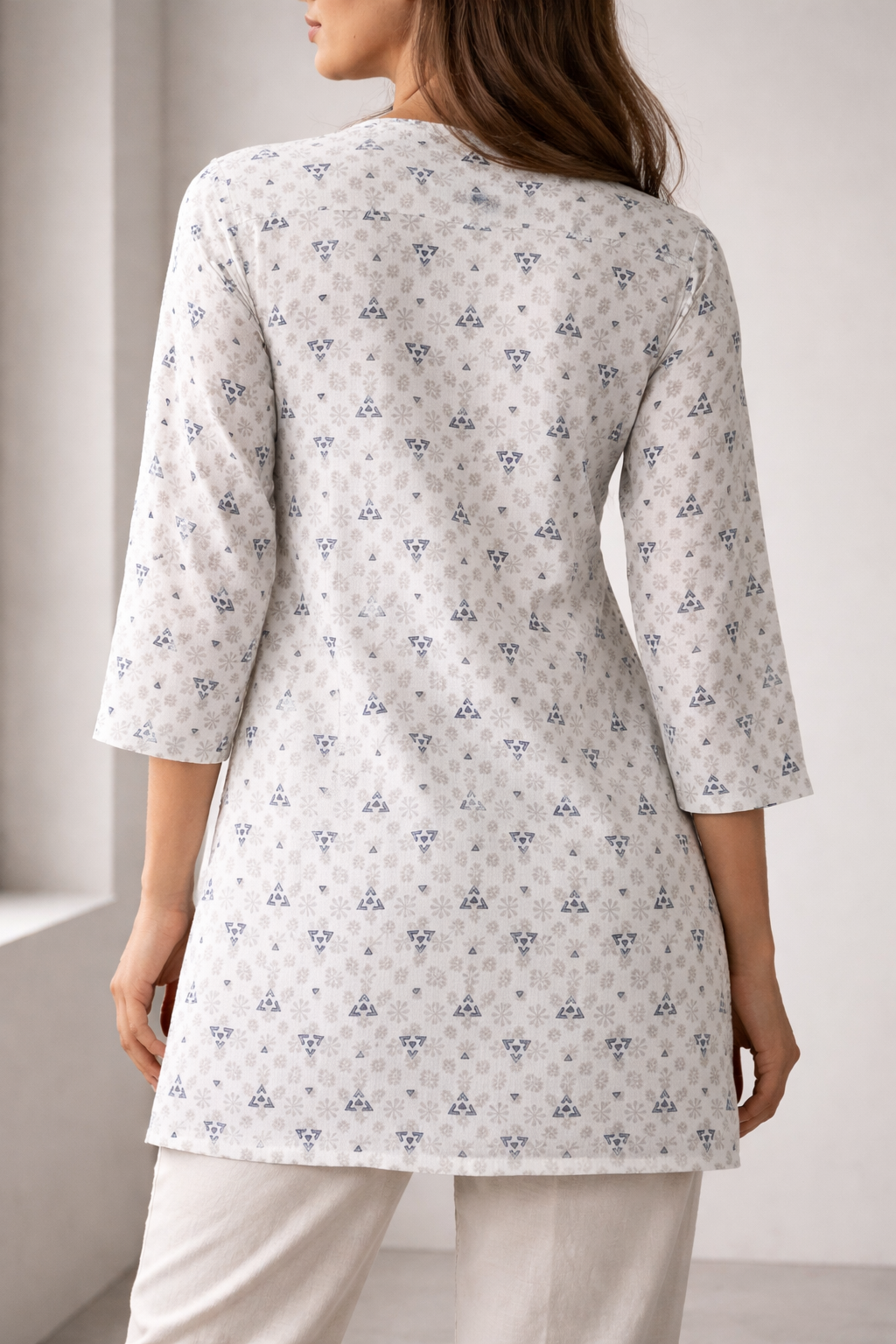 Women’s Blue & Grey Geometric Abstract Print Kurti - 24223