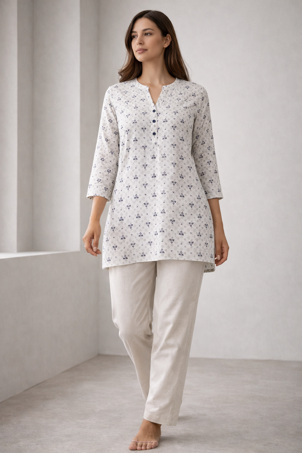 Women’s Blue & Grey Geometric Abstract Print Kurti - 24223
