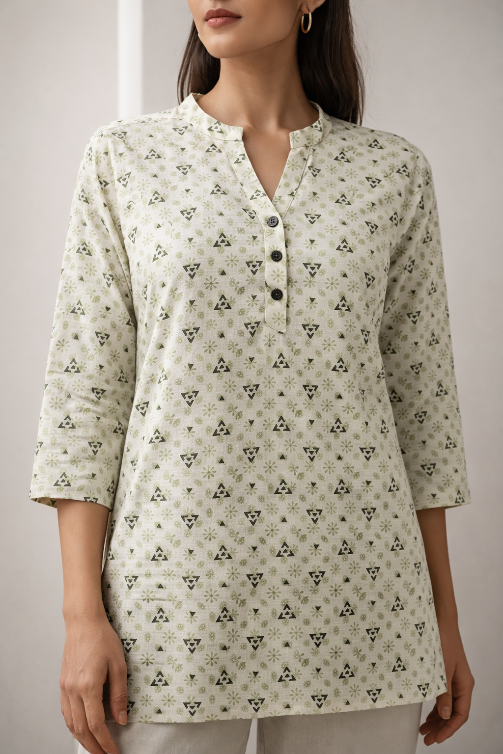 Women’s Blue & Beige Geometric Abstract Print Kurti - 24222