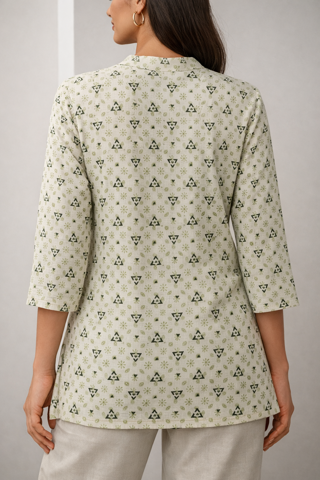 Women’s Blue & Beige Geometric Abstract Print Kurti - 24222