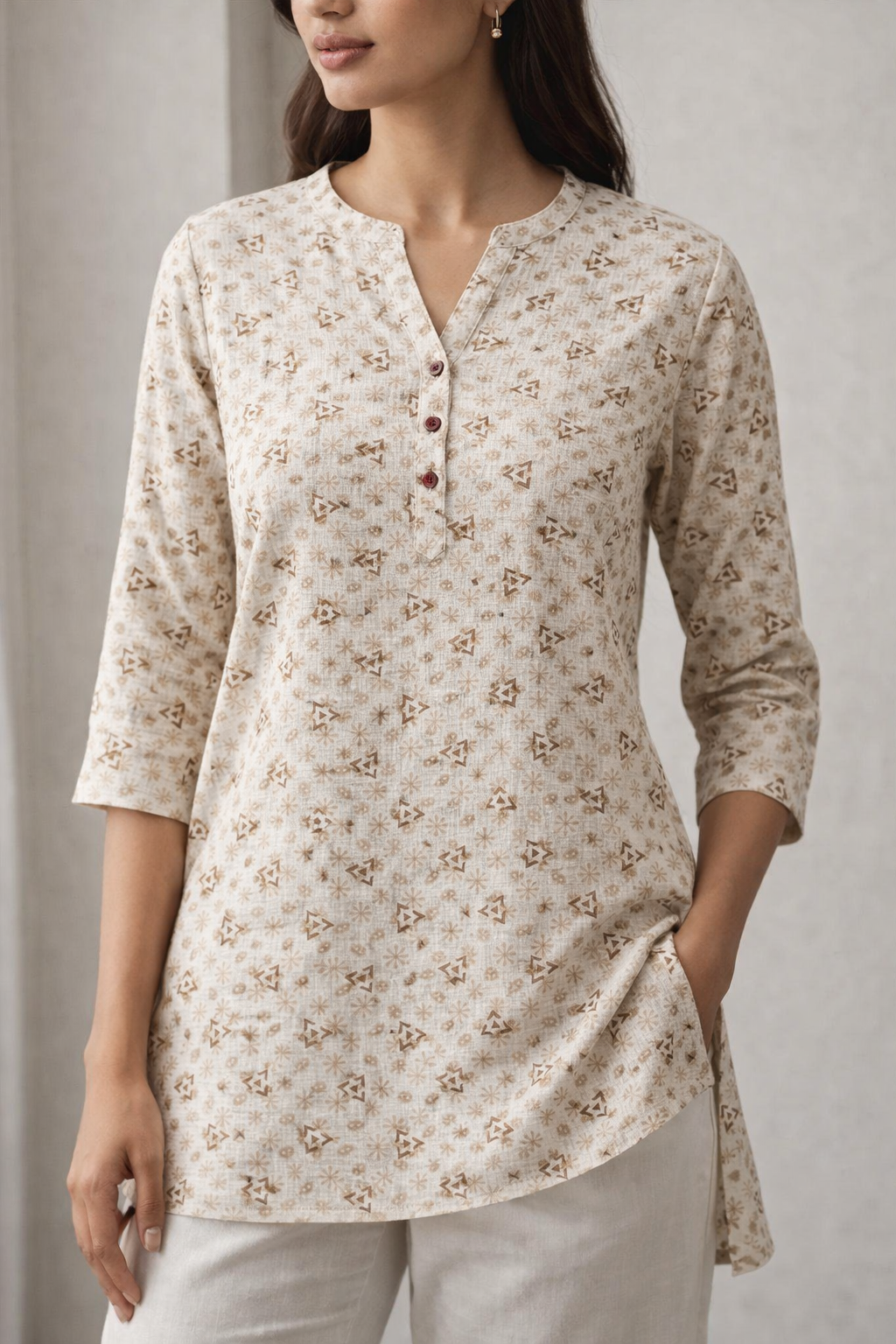 Women’s Multi-Blue & Beige Geometric Abstract Print Kurti - 24225