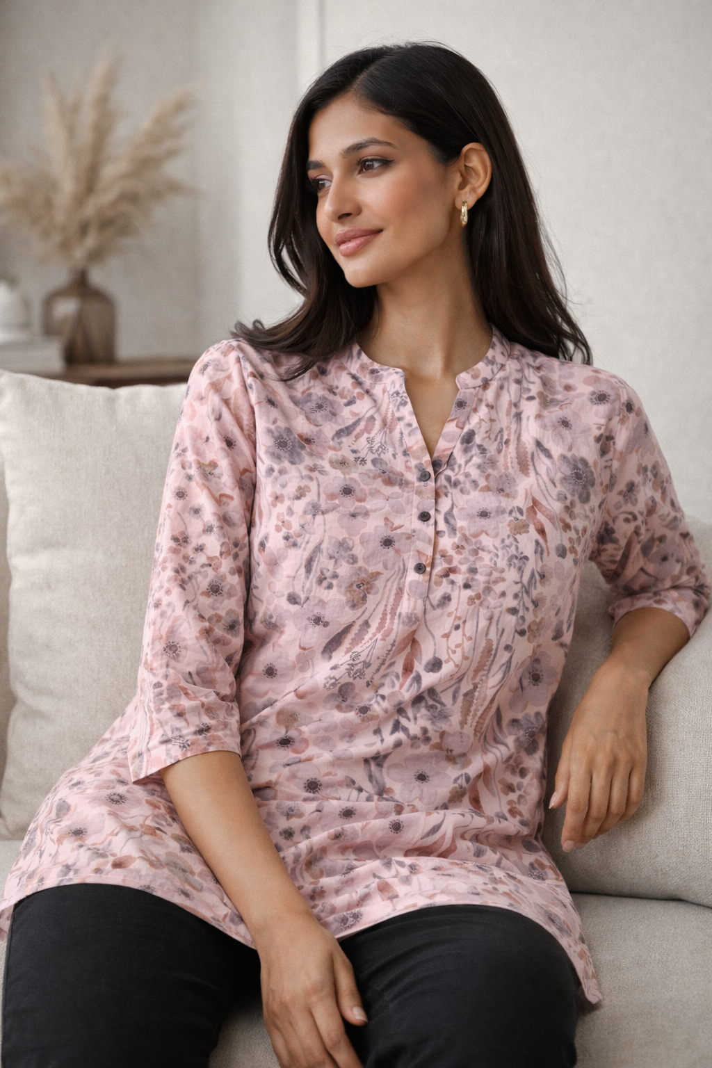 Women’s Floral Print Cotton Kurti - 25219