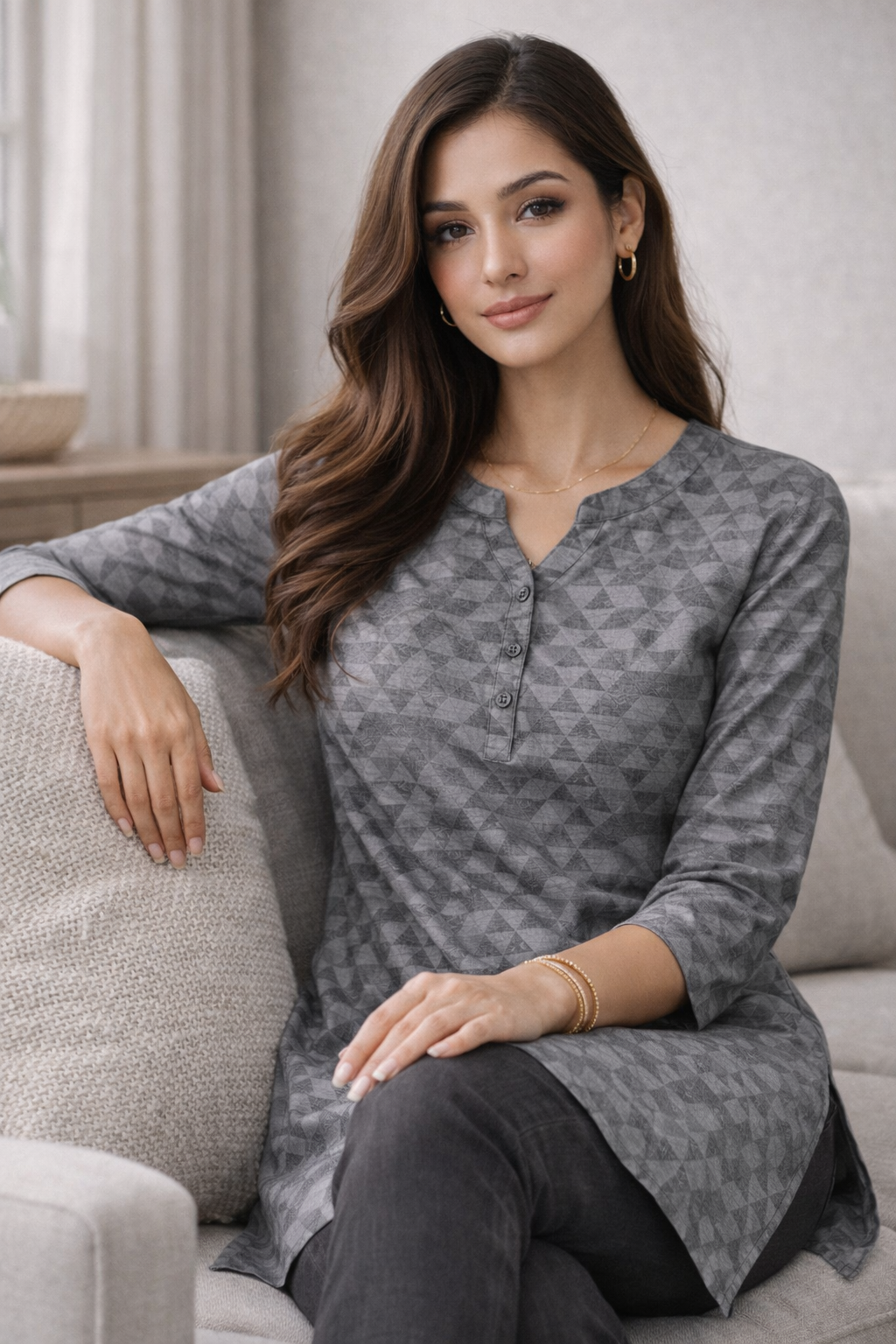 Women’s Geometric Triangle Print Kurti - 25253