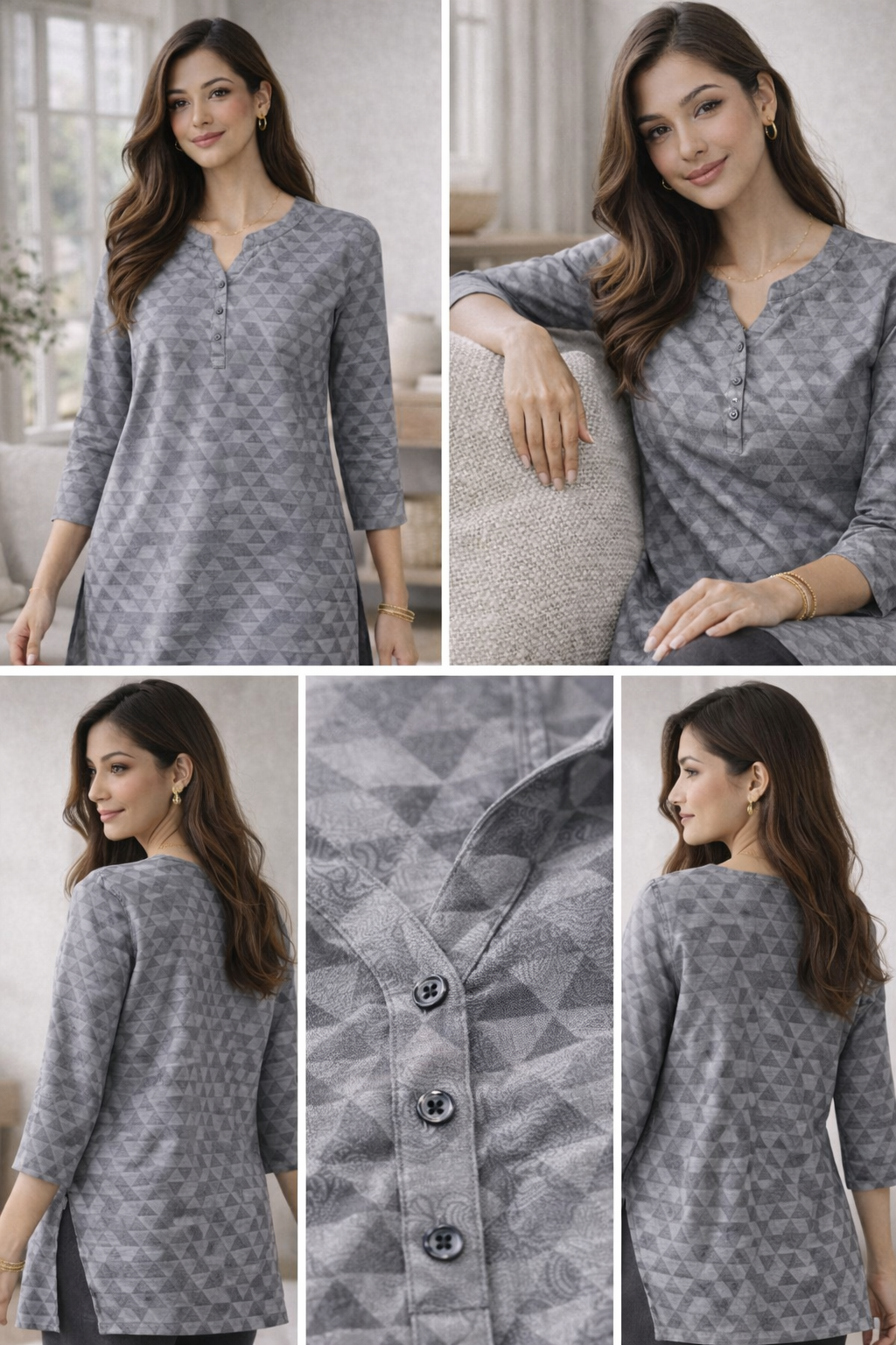 Women’s Geometric Triangle Print Kurti - 25253