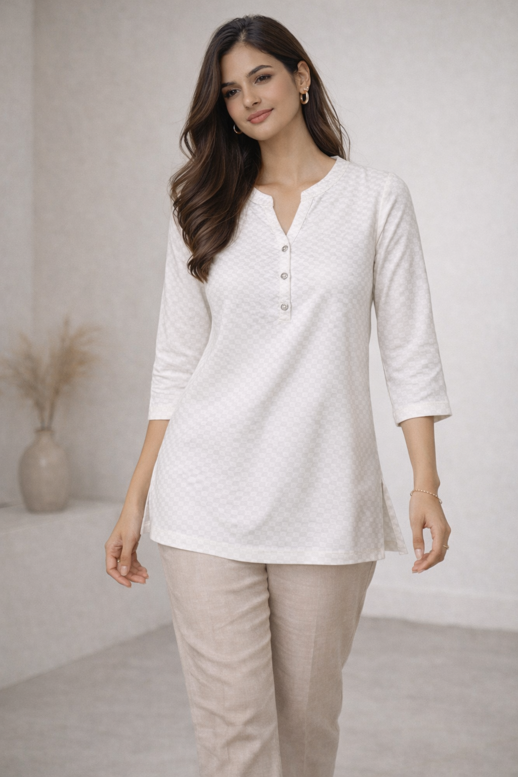 Women’s Textured Geometric Kurti  - 25255