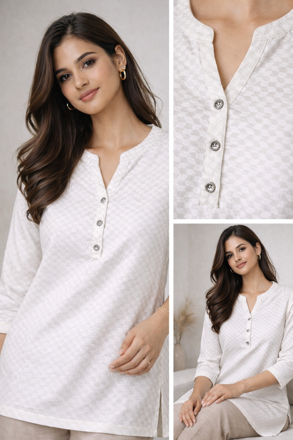 Women’s Textured Geometric Kurti  - 25255